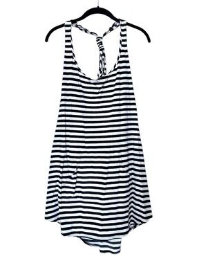 Coco Rave | Black and White Striped Tank Bathing Suit Cover Dress w Pockets | XL
